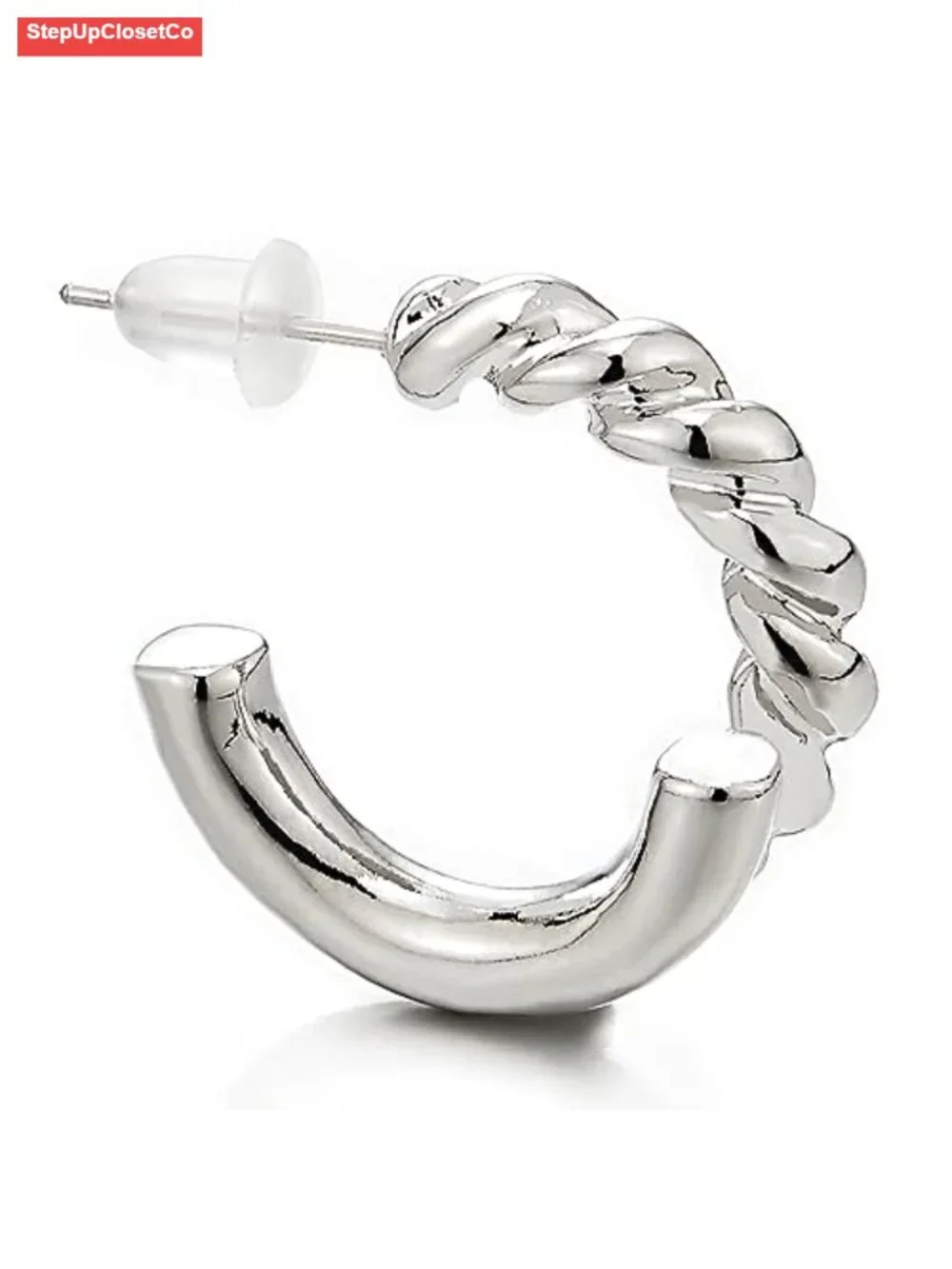 Silver Tone Braided Half Hoop Earrings Twisted Rope Statement Jewelry